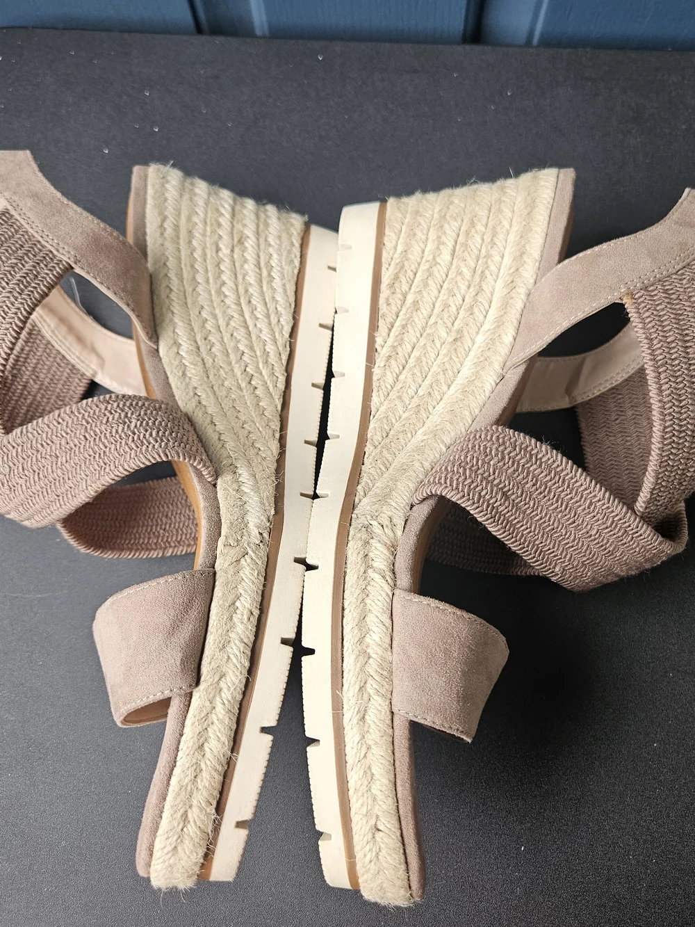 Kelly & Katie Taupe Crisscross Stretchy Straps Espadrille Wedge Sandals